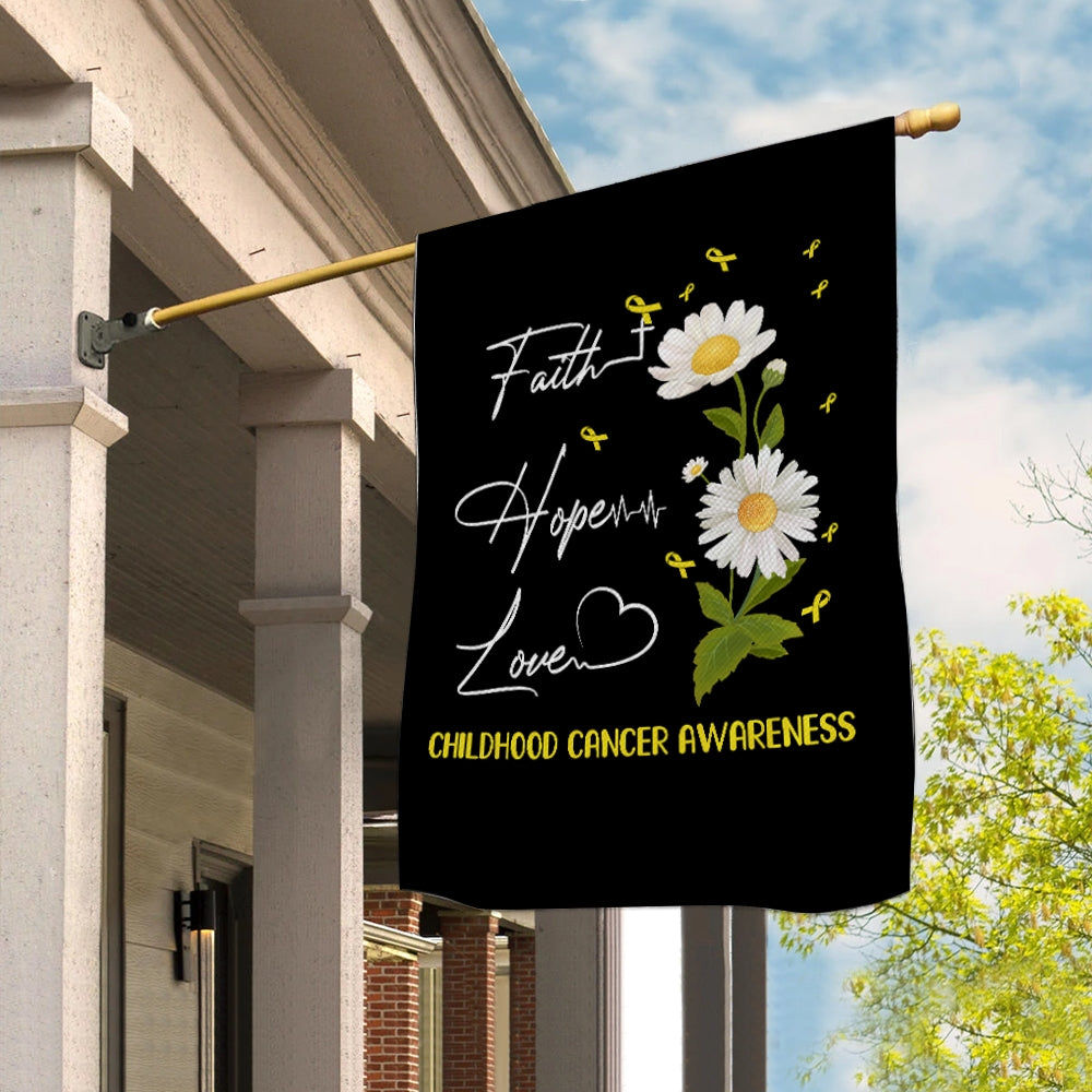Childhood Cancer Awareness Flag Faith Hope Love Gold Ribbon Awareness Daisy Flag | Teecentury.com
