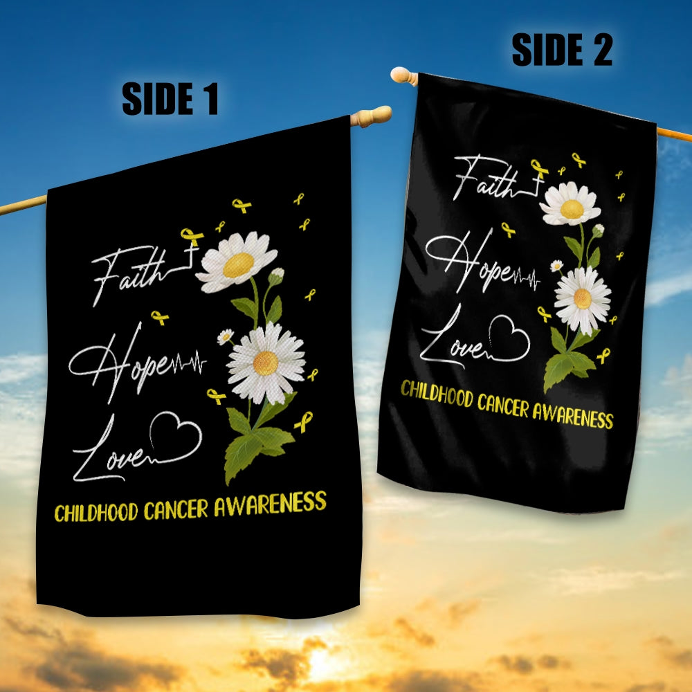 Childhood Cancer Awareness Flag Faith Hope Love Gold Ribbon Awareness Daisy Flag | Teecentury.com