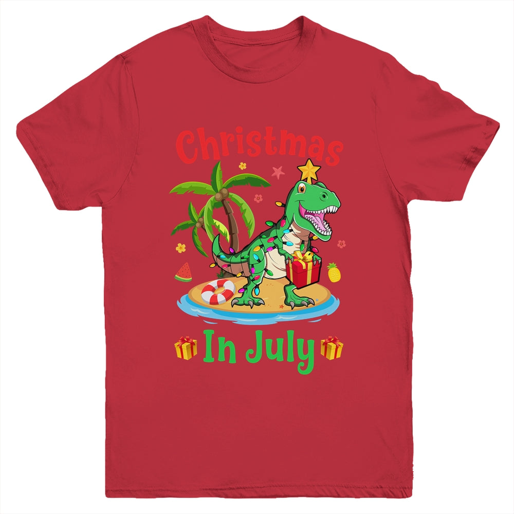 Christmas In July Dinosaur Xmas Tree T Rex Summer Vacation Youth Shirt | teecentury
