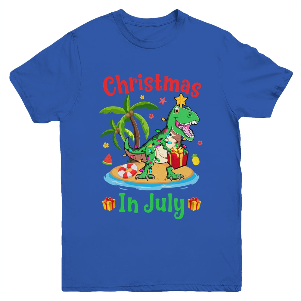 Christmas In July Dinosaur Xmas Tree T Rex Summer Vacation Youth Shirt | teecentury