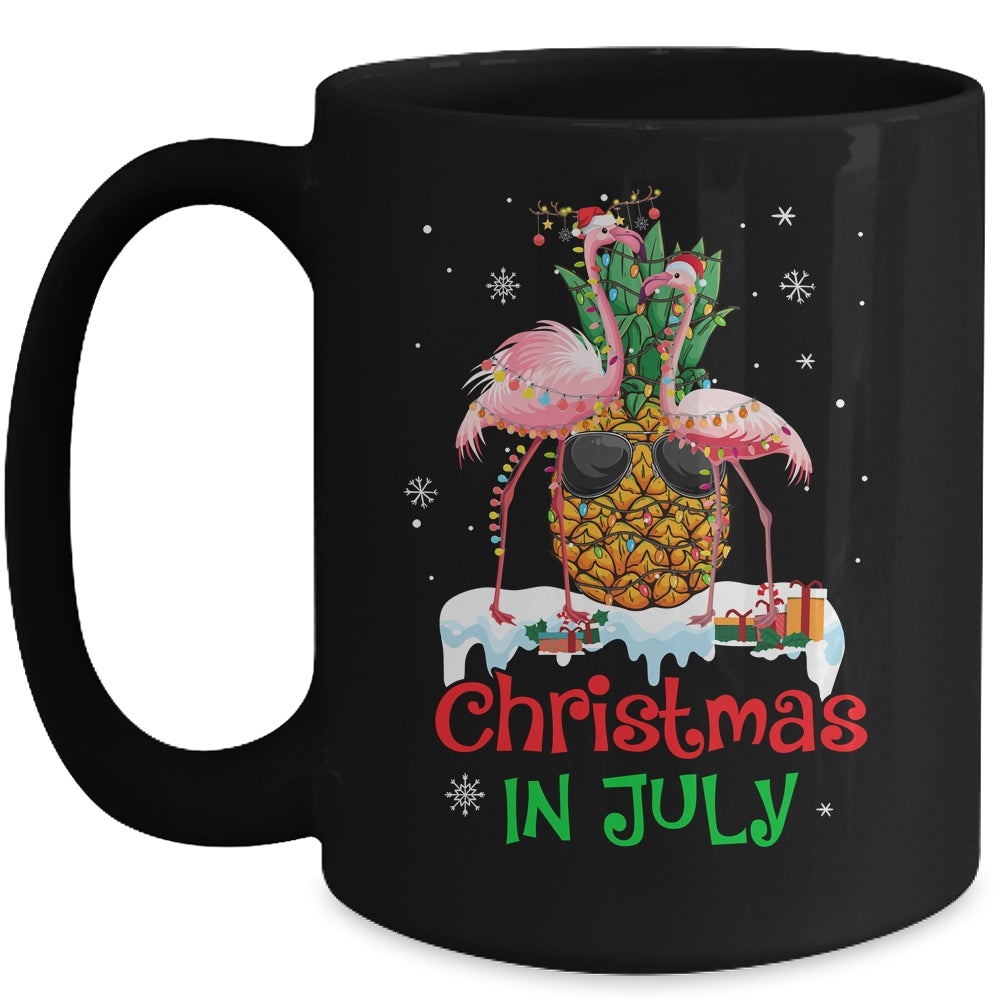 Christmas In July Funny Flamingo Pineapple Summer Mug | teecentury