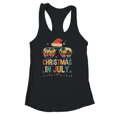 Christmas In July Santa Hat Sunglasses Summer Vacation Retro Shirt & Tank Top | teecentury