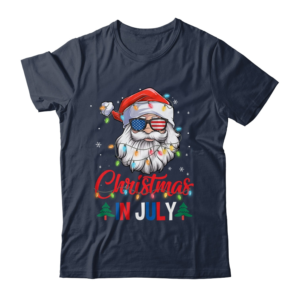 Christmas In July Santa Hat Sunglasses USA Flag Summer Shirt & Tank Top | teecentury