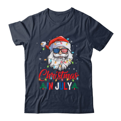 Christmas In July Santa Hat Sunglasses USA Flag Summer Shirt & Tank Top | teecentury