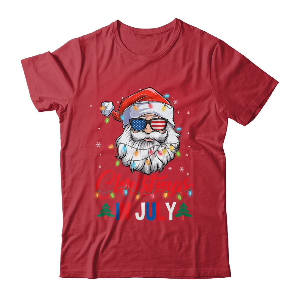 Christmas In July Santa Hat Sunglasses USA Flag Summer Shirt & Tank Top | teecentury