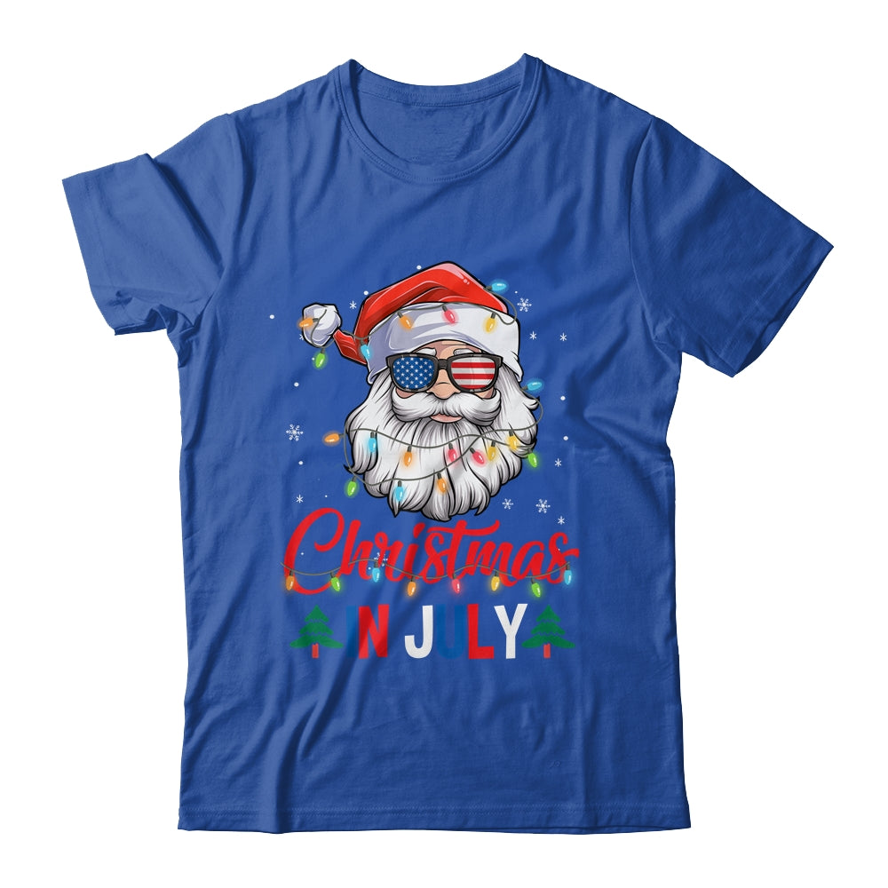 Christmas In July Santa Hat Sunglasses USA Flag Summer Shirt & Tank Top | teecentury