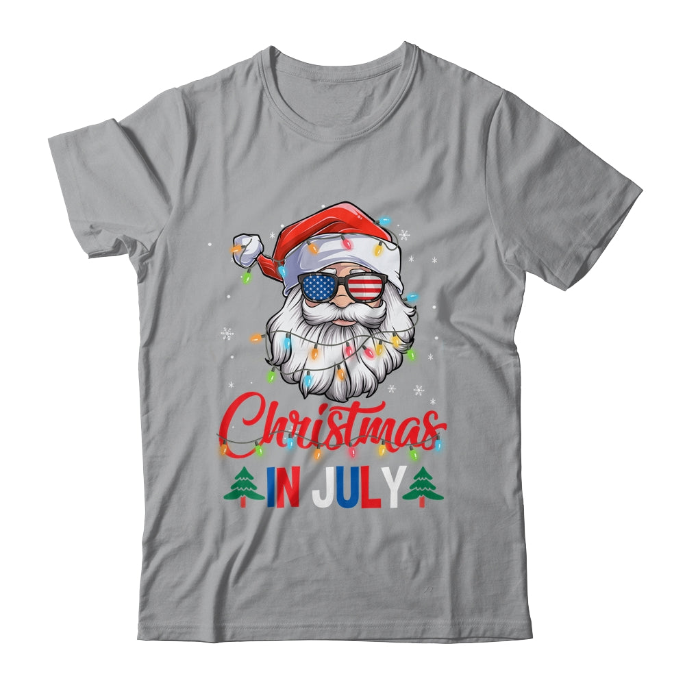 Christmas In July Santa Hat Sunglasses USA Flag Summer Shirt & Tank Top | teecentury