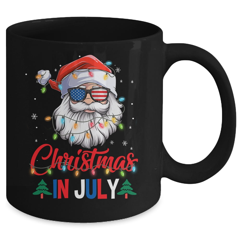 Christmas In July Santa Hat Sunglasses USA Flag Summer Mug | teecentury