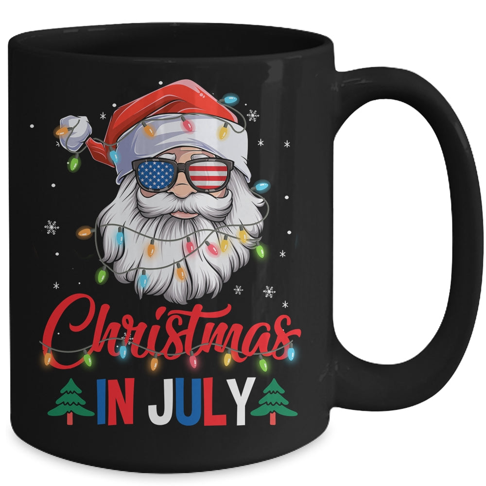 Christmas In July Santa Hat Sunglasses USA Flag Summer Mug | teecentury