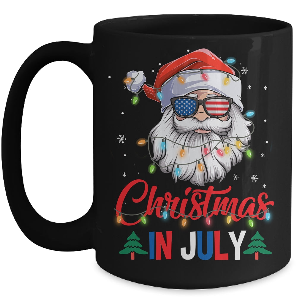 Christmas In July Santa Hat Sunglasses USA Flag Summer Mug | teecentury