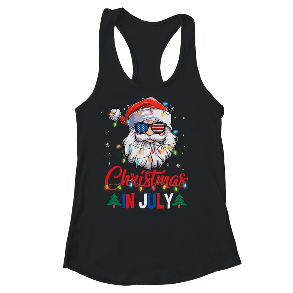 Christmas In July Santa Hat Sunglasses USA Flag Summer Shirt & Tank Top | teecentury