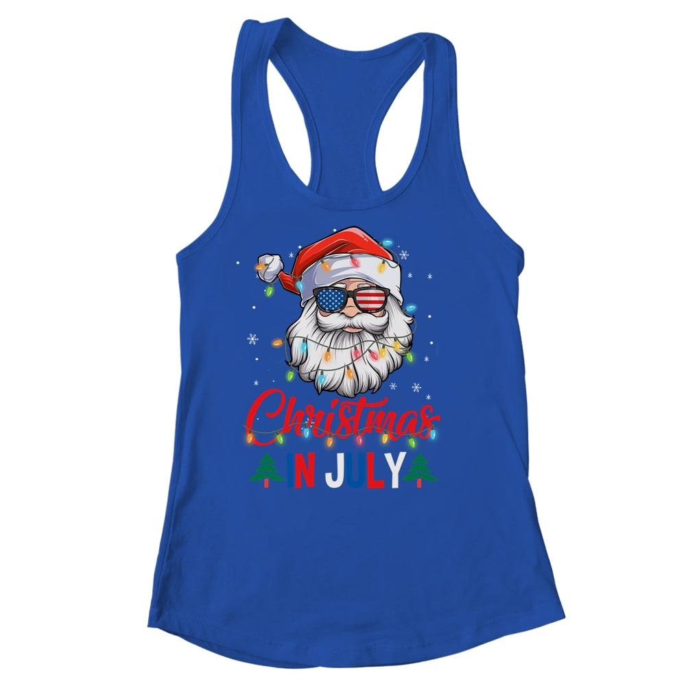 Christmas In July Santa Hat Sunglasses USA Flag Summer Shirt & Tank Top | teecentury