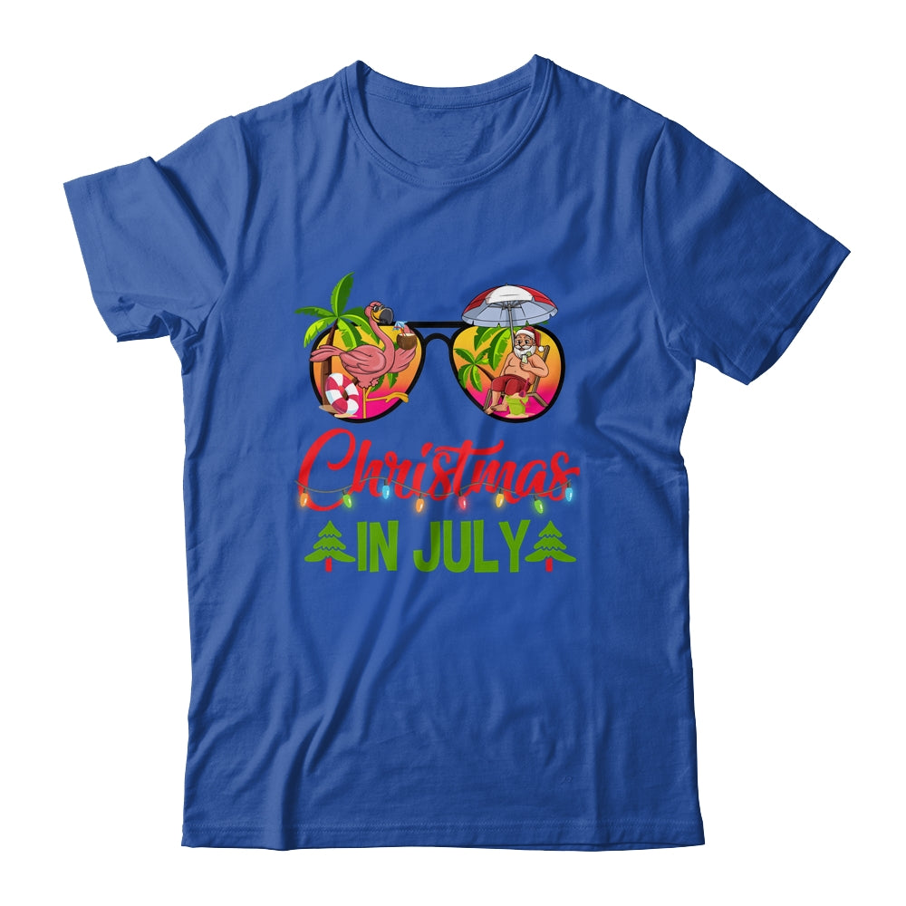 Christmas In July Sunglasses Santa Flamingo Beach Vacation Shirt & Tank Top | teecentury