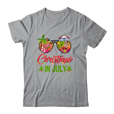 Christmas In July Sunglasses Santa Flamingo Beach Vacation Shirt & Tank Top | teecentury