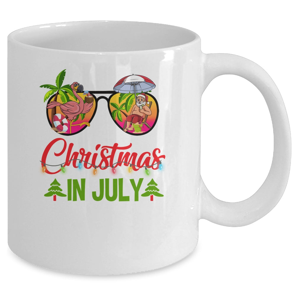 Christmas In July Sunglasses Santa Flamingo Beach Vacation Mug | teecentury
