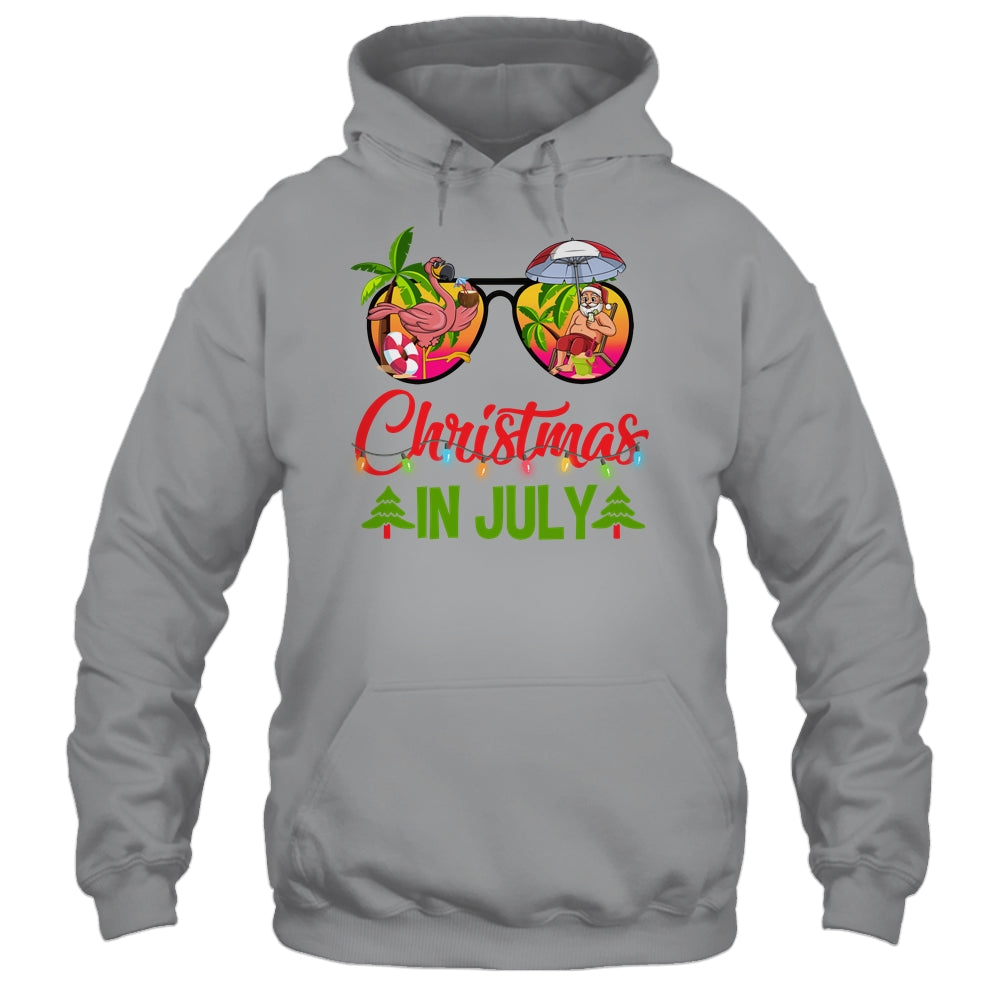 Christmas In July Sunglasses Santa Flamingo Beach Vacation Shirt & Tank Top | teecentury