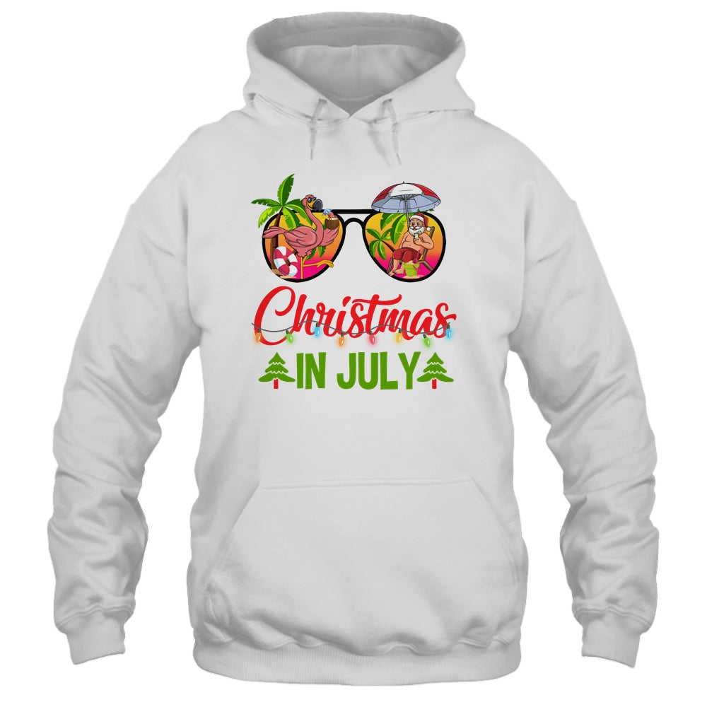 Christmas In July Sunglasses Santa Flamingo Beach Vacation Shirt & Tank Top | teecentury