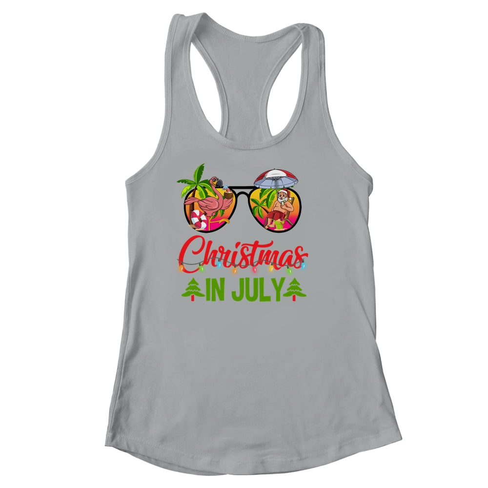 Christmas In July Sunglasses Santa Flamingo Beach Vacation Shirt & Tank Top | teecentury