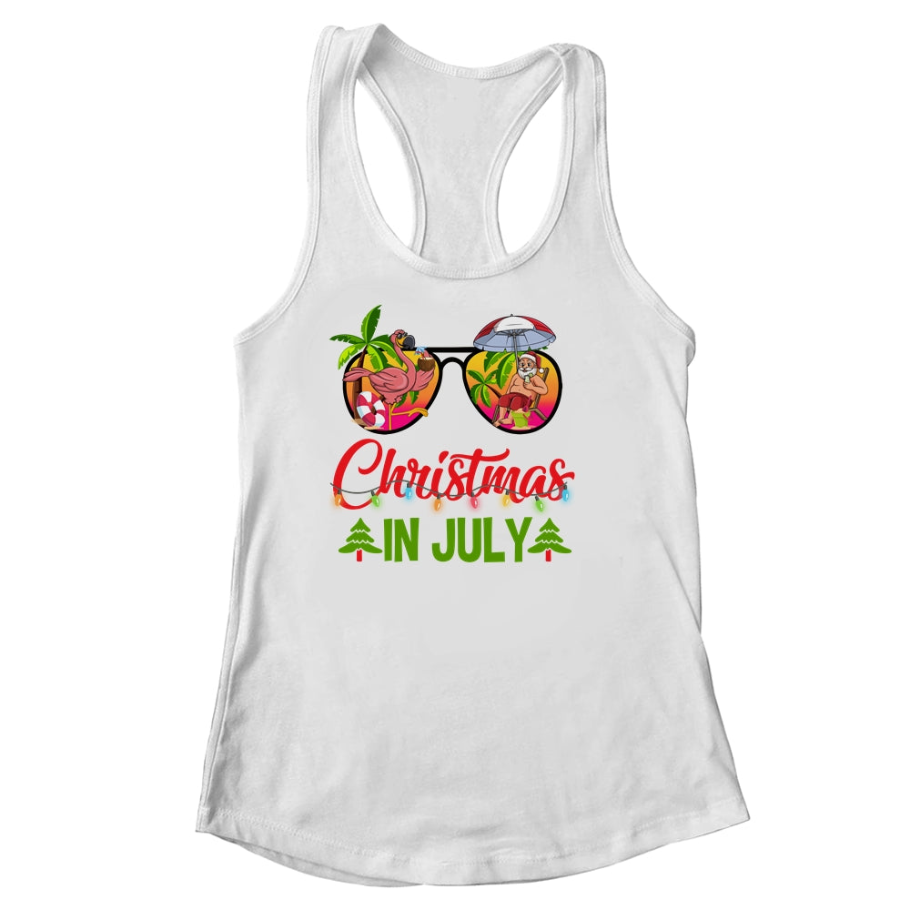 Christmas In July Sunglasses Santa Flamingo Beach Vacation Shirt & Tank Top | teecentury