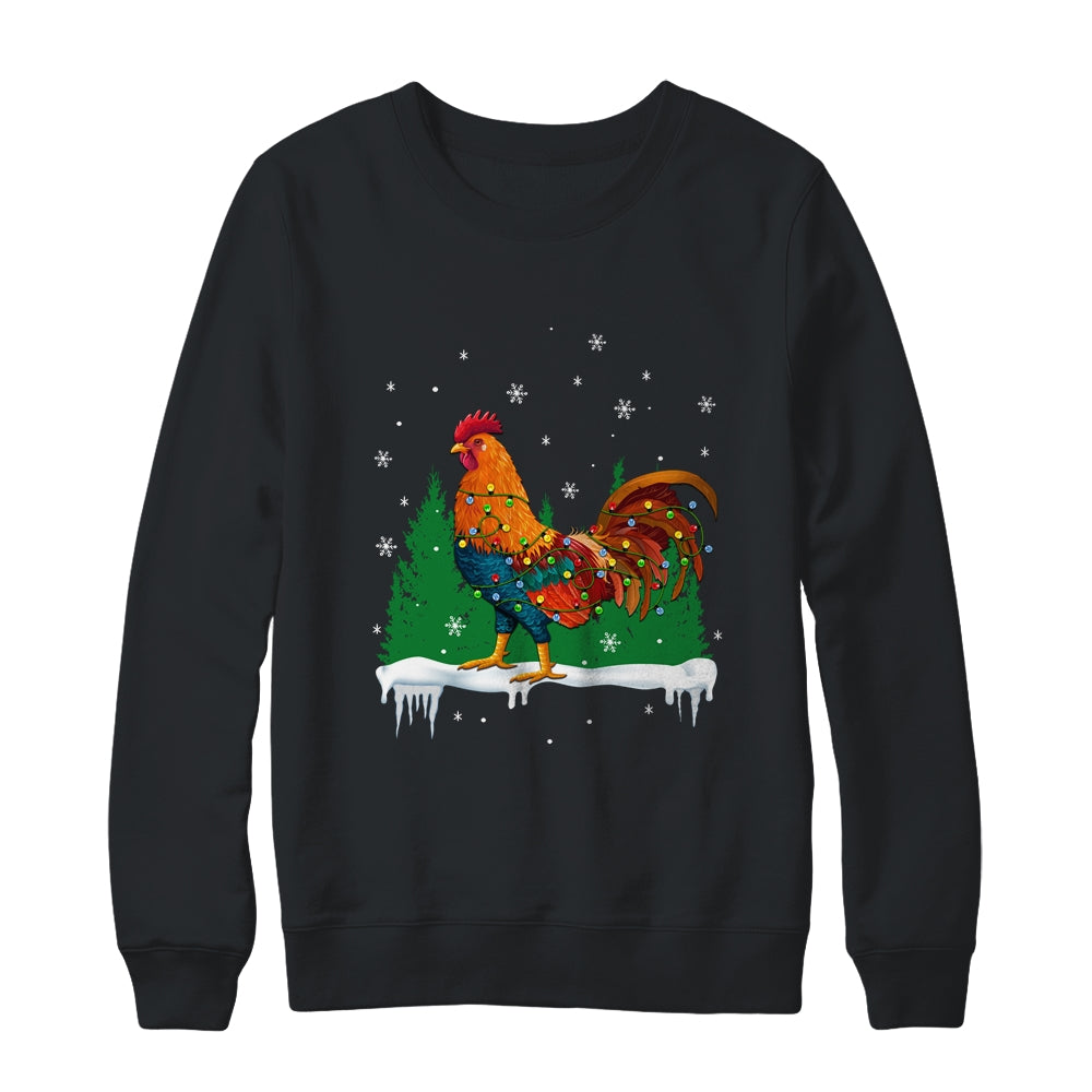 Christmas Rooster Xmas Farmer Chicken Lights Snowflakes T-Shirt & Sweatshirt | Teecentury.com