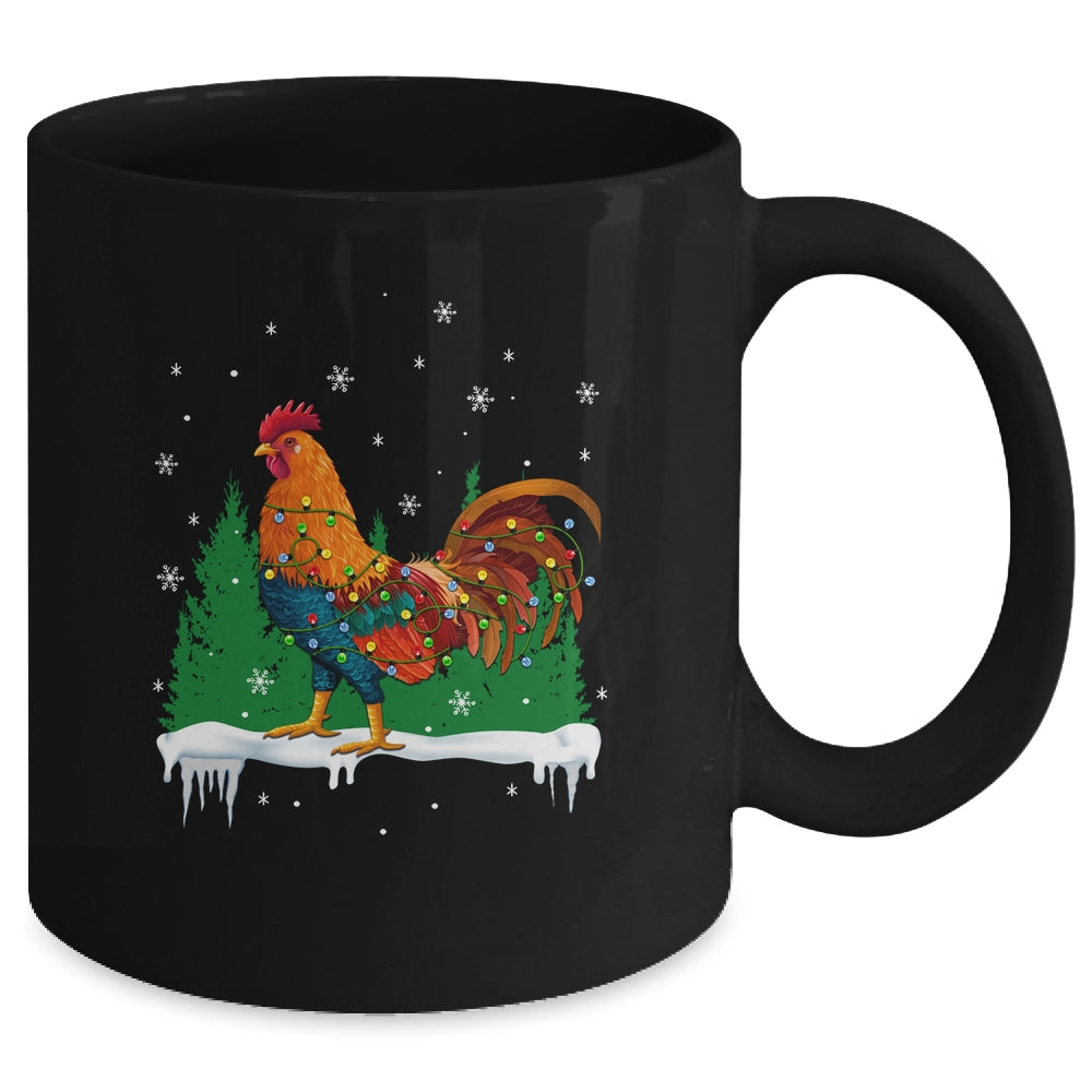 Christmas Rooster Xmas Farmer Chicken Lights Snowflakes Mug Coffee Mug | Teecentury.com