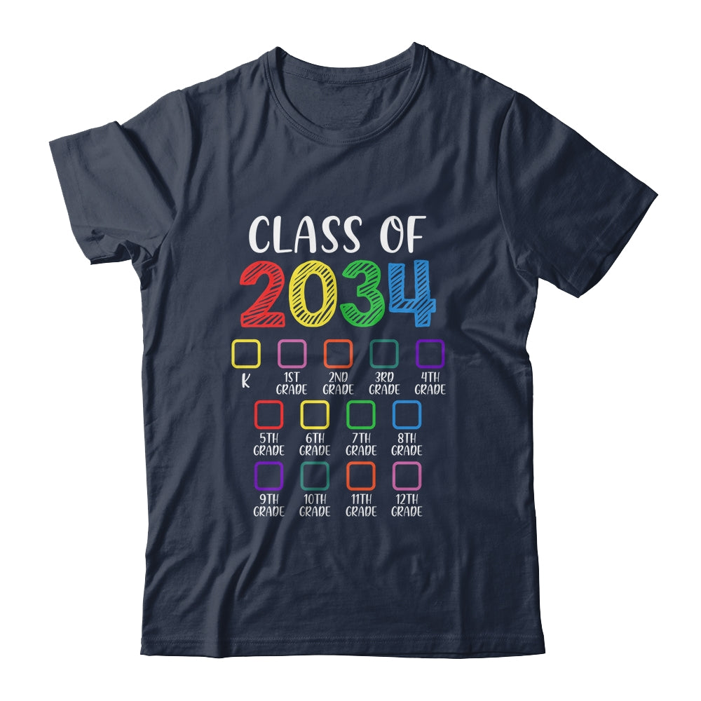 Class Of 2034 Checklist Grow With Me Kindergarten Graduation T-Shirt & Hoodie | Teecentury.com