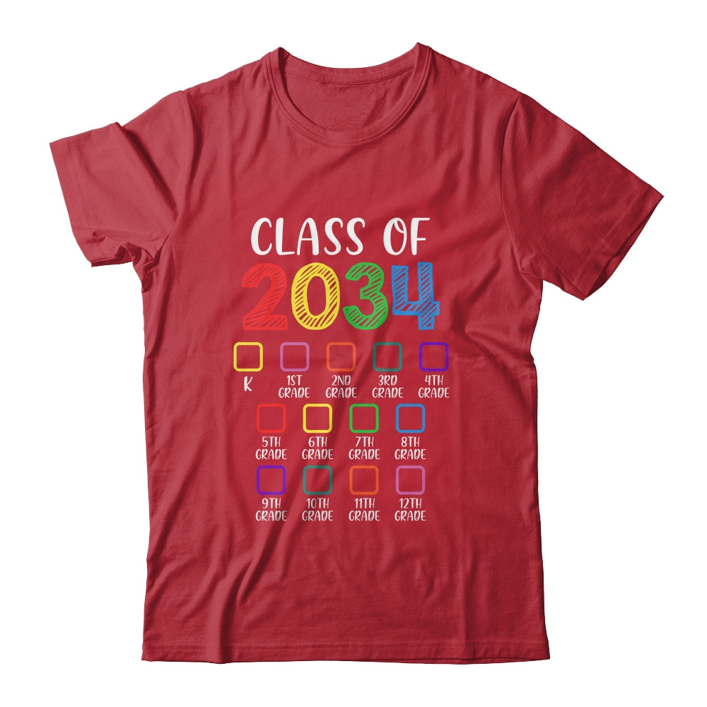 Class Of 2034 Checklist Grow With Me Kindergarten Graduation T-Shirt & Hoodie | Teecentury.com