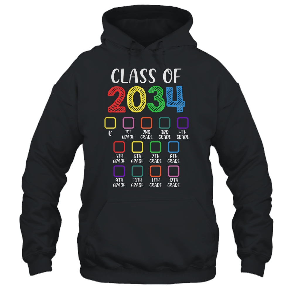 Class Of 2034 Checklist Grow With Me Kindergarten Graduation T-Shirt & Hoodie | Teecentury.com