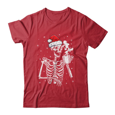Coffee Drinking Skeleton Christmas Skull Santa Hat Xmas Shirt & Sweatshirt | teecentury