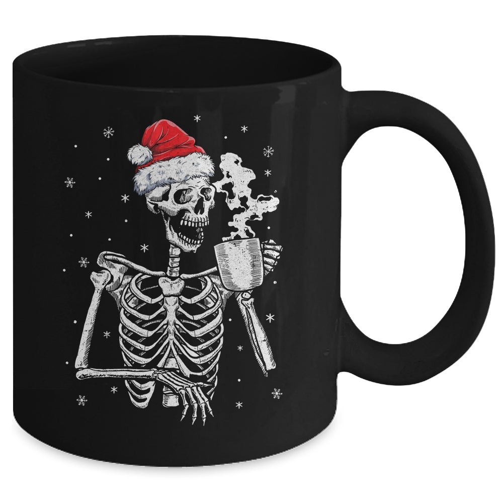 Coffee Drinking Skeleton Christmas Skull Santa Hat Xmas Mug | teecentury