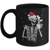 Coffee Drinking Skeleton Christmas Skull Santa Hat Xmas Mug | teecentury