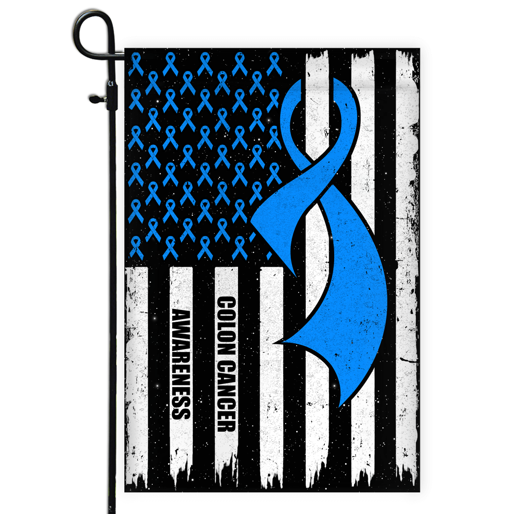 Colon Cancer Awareness America Flag Blue Ribbon Flag | Teecentury.com