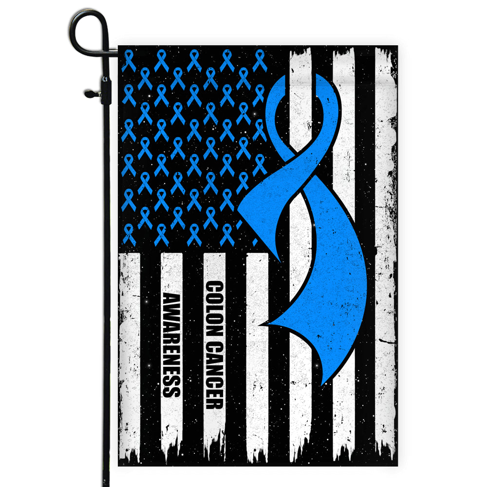 Colon Cancer Awareness America Flag Blue Ribbon Flag | Teecentury.com
