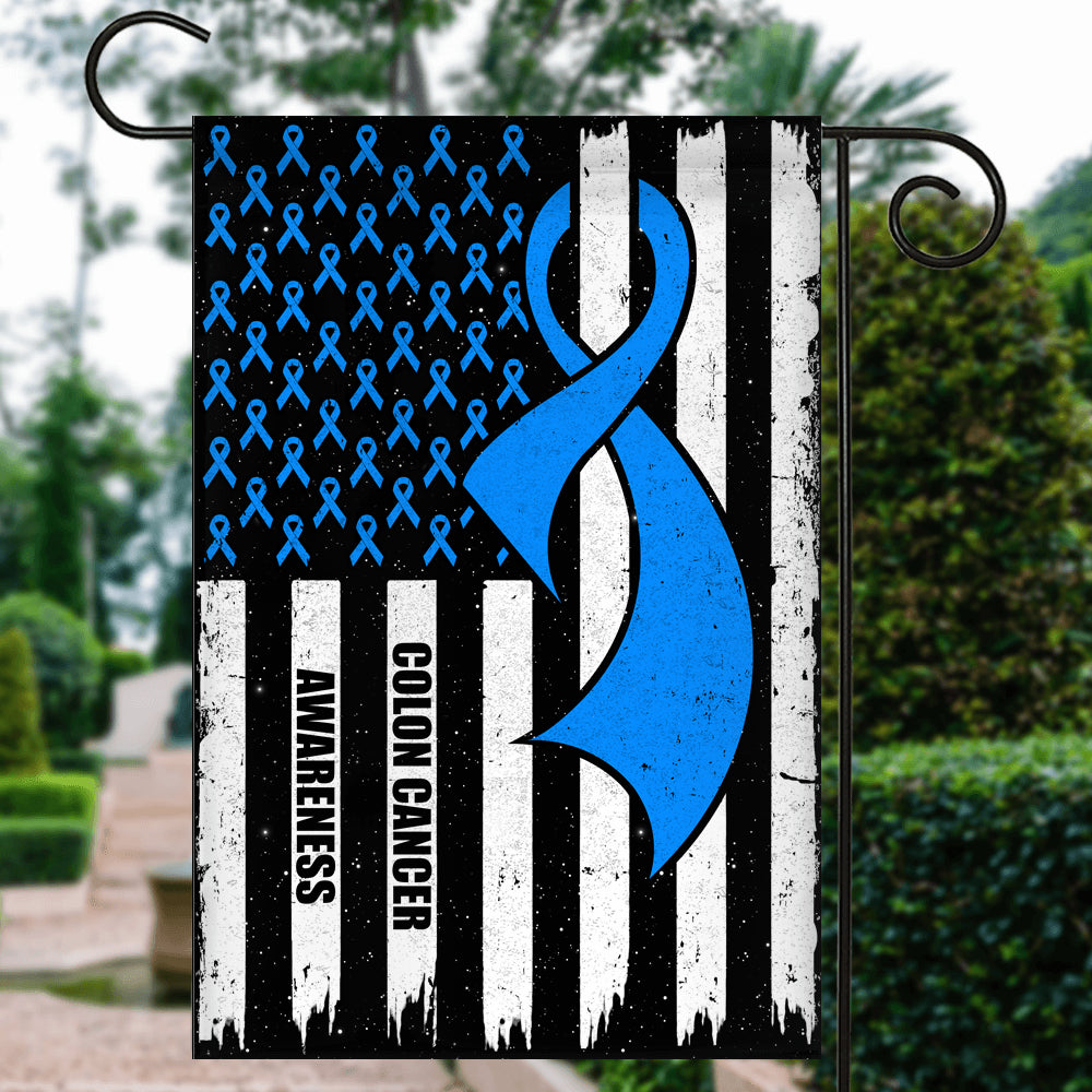 Colon Cancer Awareness Feather Flag with Dark Blue Ribbon
