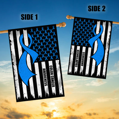 Colon Cancer Awareness America Flag Blue Ribbon Flag | Teecentury.com