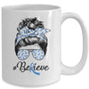 Colon Cancer Awareness Messy Bun Warrior Believe Blue Mug Coffee Mug | Teecentury.com
