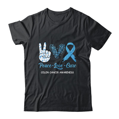 Colon Cancer Awareness Peace Love Cure Leopard T-Shirt & Hoodie | Teecentury.com