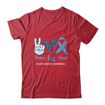 Colon Cancer Awareness Peace Love Cure Leopard T-Shirt & Hoodie | Teecentury.com