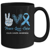 Colon Cancer Awareness Peace Love Cure Leopard Mug Coffee Mug | Teecentury.com