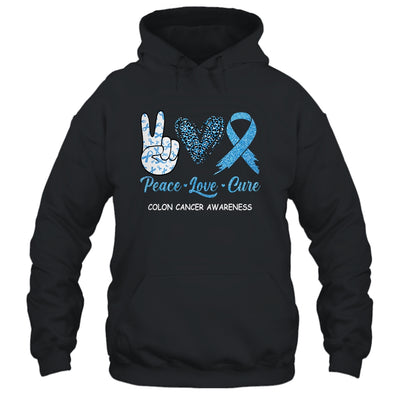 Colon Cancer Awareness Peace Love Cure Leopard T-Shirt & Hoodie | Teecentury.com