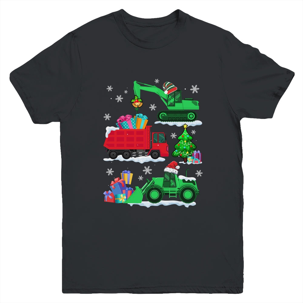 Construction Vehicle Christmas Red Trucks Winter Boys Youth Shirt | teecentury