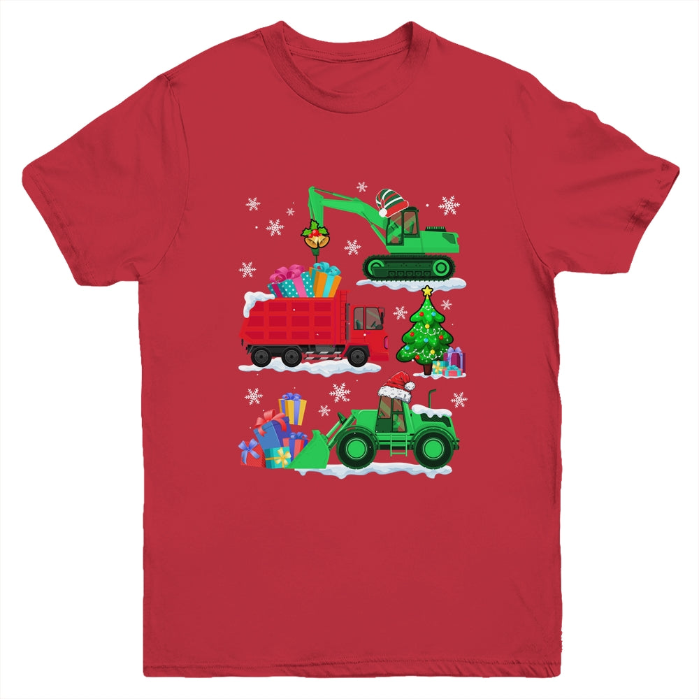 Construction Vehicle Christmas Red Trucks Winter Boys Youth Shirt | teecentury