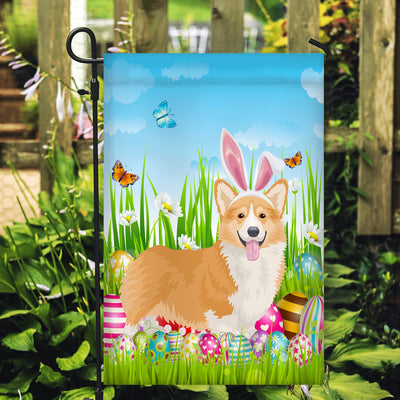 Corgi Happy Easter Day Holiday Flag Funny Dog Dog Wear Bunny Ears Headband Cute for Home Decor | teecentury