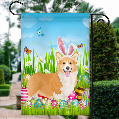Corgi Happy Easter Day Holiday Flag Funny Dog Dog Wear Bunny Ears Headband Cute for Home Decor | teecentury