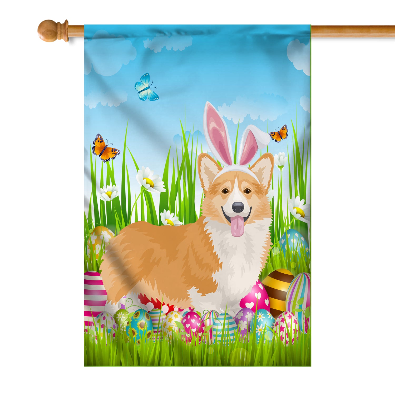 Corgi Happy Easter Day Holiday Flag Funny Dog Dog Wear Bunny Ears Headband Cute for Home Decor | teecentury