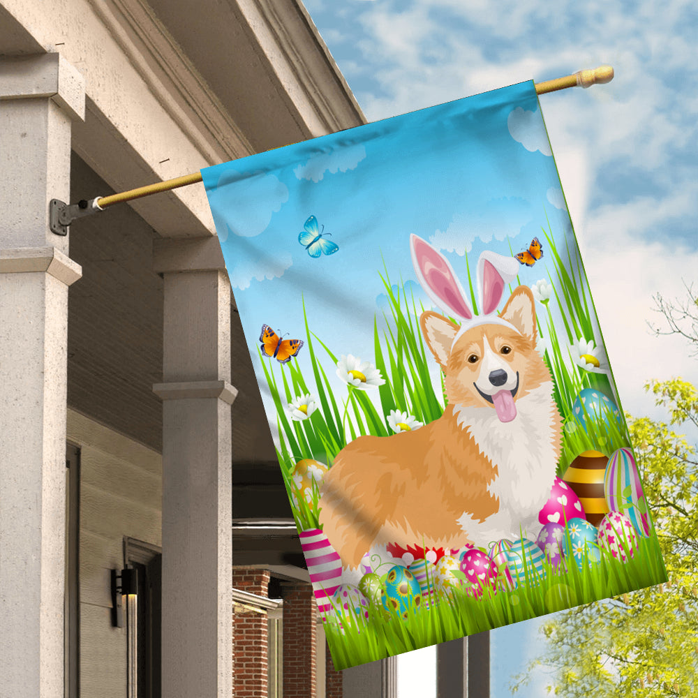 Corgi Happy Easter Day Holiday Flag Funny Dog Dog Wear Bunny Ears Headband Cute for Home Decor | teecentury
