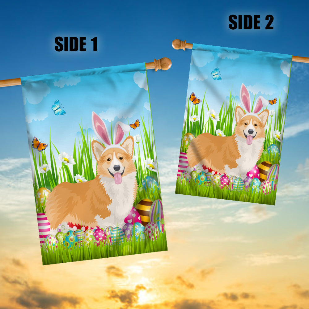 Corgi Happy Easter Day Holiday Flag Funny Dog Dog Wear Bunny Ears Headband Cute for Home Decor | teecentury
