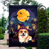 Corgi Witch Halloween Flag Castle Background For Dog Lover Home Flag | Teecentury.com