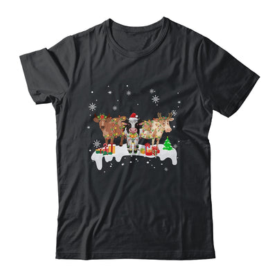 Cow Reindeer Santa Hat Christmas Light Funny Cows Lover Xmas Shirt & Sweatshirt | teecentury