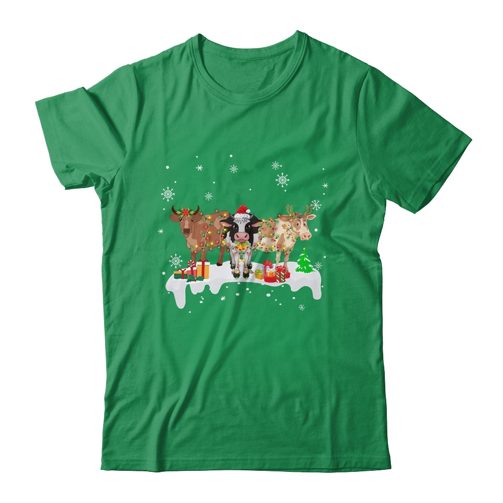 Cow Reindeer Santa Hat Christmas Light Funny Cows Lover Xmas Shirt & Sweatshirt | teecentury